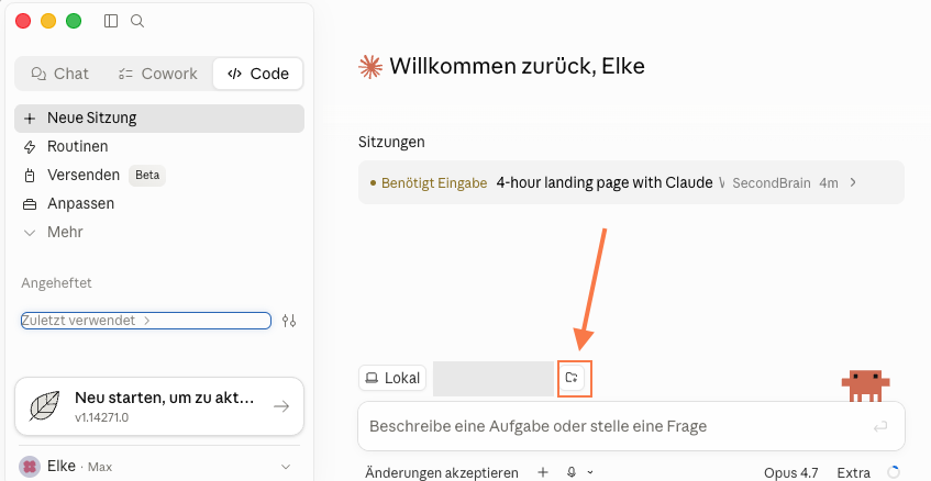 Claude Code: Ordner über das Symbol im Eingabefeld verknüpfen